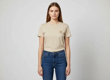 beżowe t shirty: Used, T-shirt damski, rozmiar S — 1