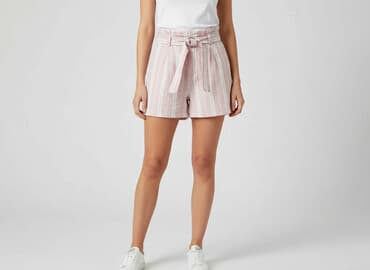 krótkie spodenki z wysokim stanem w paski: Szorty damskie, rozmiar S — 1