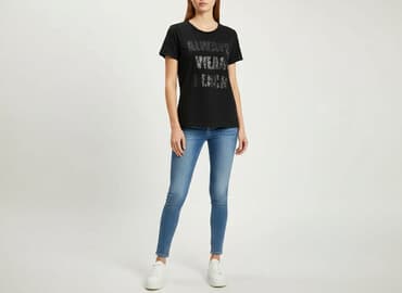 czarne koszulki damskie z nadrukiem: Sinsay, Футболка жіноча, розмір XS — 1