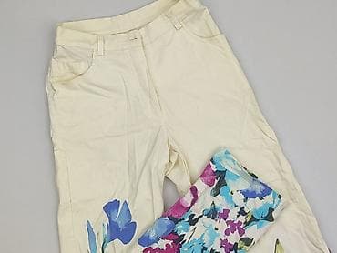 Damskie spodnie z kwiatowym nadrukiem - Kolor bazowy: kremowy/ecru -