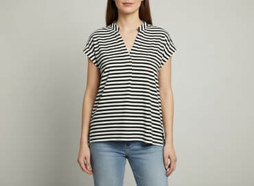 biała bluzka w czarne paski: Women's blouse, size M — 1