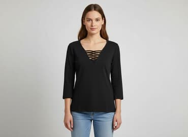 czarne t shirty damskie w serek: Tally Weijl, T-shirt damski, rozmiar S — 7