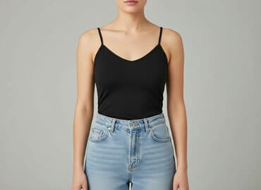 czarne t shirty damskie w serek: Top damski, rozmiar M — 8