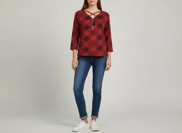 bluzki w kratkę czerwona: Women's blouse, size L — 1