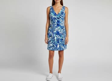 niebieska sukienka w kwiaty h m: H&M, Sukienka damska, rozmiar M — 1