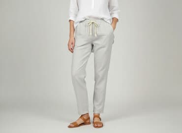 szare szerokie jeansy: Spodnie materiałowe damskie, rozmiar S — 5