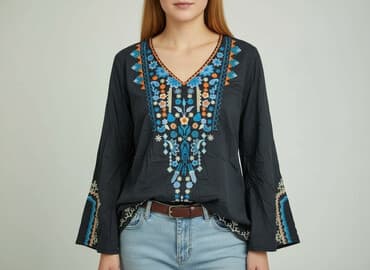 czarne bluzki z haftem: Bluzka damska, rozmiar L — 7