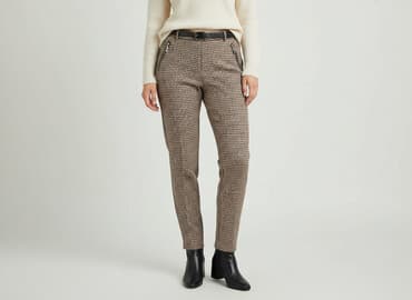 sukienki w pepitkę: Spodnie materiałowe damskie, rozmiar L — 6