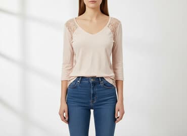 beżowa bluzka z dekoltem w serek: Women's blouse, size S — 1