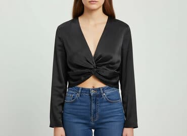 czarne bluzki z długim rękawem zara: Zara, Bluzka damska, rozmiar L — 1