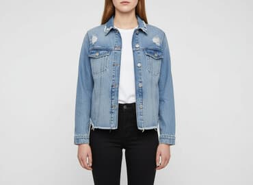 mohito kurtka jeansowa z nadrukiem: H&M, Women`s jeans jacket, size S — 1
