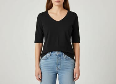 czarne t shirty damskie w serek: Greenpoint, T-shirt damski, rozmiar S — 6