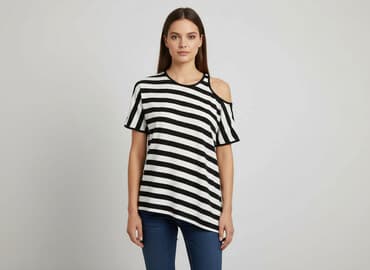 czarne t shirty damskie w serek: T-shirt damski, rozmiar S — 7