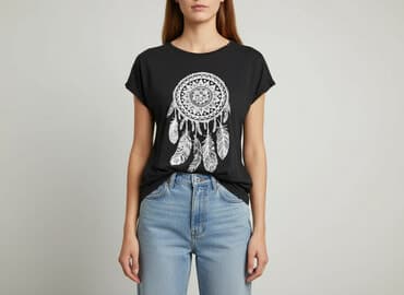 czarne koszulki damskie z nadrukiem: Футболка жіноча, розмір L — 1