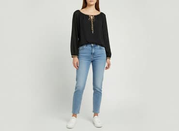 top z piórami czarny: Bluzka damska, rozmiar L — 5