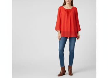 czerwona bluzka z dekoltem v: Туніка жіноча, розмір S — 1