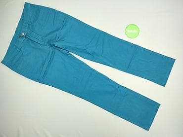 koszula len: Męskie spodnie materiałowe w kolorze morskim/turkusowym. - Krój — 2