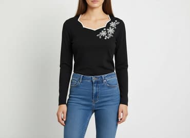 bluzki czarne z bufiastymi rękawami: Bluzka damska, rozmiar S — 6