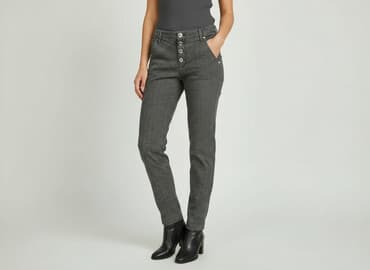 szare szerokie jeansy: Spodnie materiałowe damskie, rozmiar S — 5