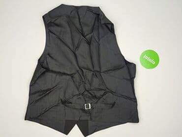 Ubrania męskie: Męska kamizelka garniturowa, czarna, w delikatny prążek. Cechy: - — 3