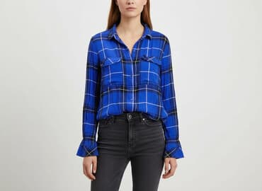 koszula w bialo niebieska krate damska: Moodo, Women`s shirt, size M — 1