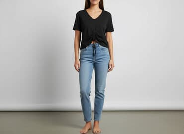 czarne t shirty w serek damskie: T-shirt damski, rozmiar M — 6