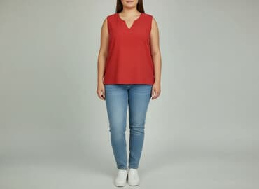 czerwona bluzki z dekoltem v: T-shirt damski, rozmiar XL — 1