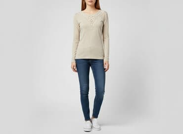 beżowa bluzka z dekoltem w serek: Women's blouse, size S — 1