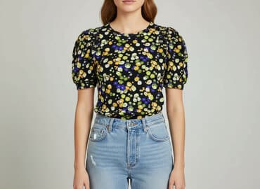 modne bluzki z bufiastymi rękawami: Warehouse, Bluzka damska, M — 6