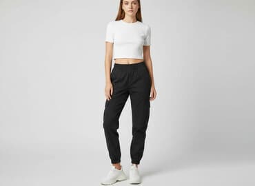 białe cargo bershka: Bershka, Spodnie materiałowe damskie, rozmiar S — 6