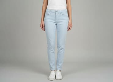 biale szerokie jeansy: Denim, Jeansy damskie, rozmiar S — 6