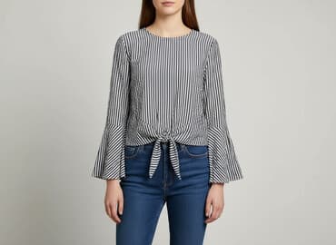 biała bluzka w granatowe paski: H&M, Жіноча блуза, розмір M на lalafo.pl — 1 biała bluzka w granatowe paski: H&M, Жіноча блуза, розмір M — 1