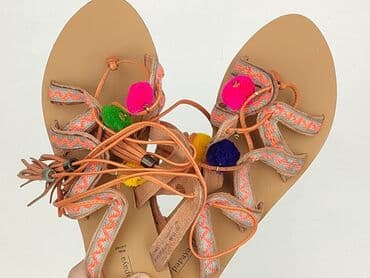 sandały na koturnie z pomponami: Papaya, Sandały damskie, rozmiar 39 — 4