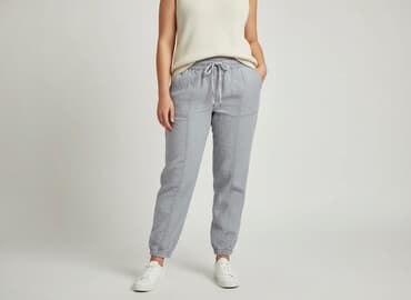 joggery lniane damskie: Papaya, Spodnie materiałowe damskie, rozmiar XL — 7