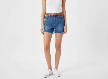 spodenki jeansowe z wysokim stanem pull and bear: PULL&BEAR, Szorty damskie, rozmiar 2XS — 6
