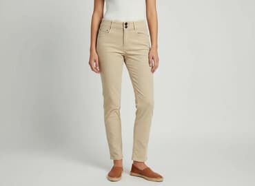 zara spodnie beżowe z wysokim stanem: Material trousers for women, size S — 1