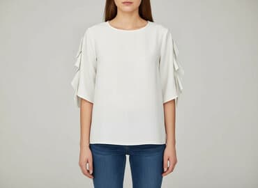 bluzki z bufiastymi rękawami białe: Women's blouse, size S — 1