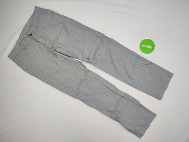 spodnie by love me: Męskie spodnie materiałowe w kratkę – szare - Rozmiar: 46 (z metki — 2