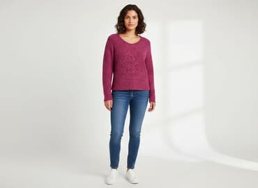 sweter piórkowy na drutach: Sweter damski, rozmiar S — 5