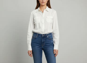 białą bluzka z długim rękawem zara: Zara, Koszula damska, rozmiar L — 1