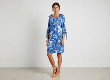 niebieska sukienka w kwiaty h m: H&M, Sukienka damska, rozmiar M — 1