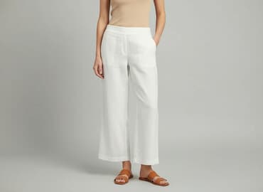 białe lniane spodnie zara: F&F, Spodnie materiałowe damskie, rozmiar M — 8