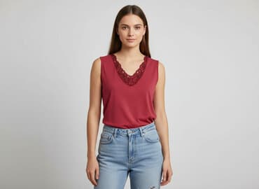 czerwona bluzka z dekoltem v: Bluzka damska, rozmiar S — 1