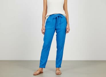 niebieskie spodnie dresowe damskie: Spodnie materiałowe damskie, rozmiar S — 6