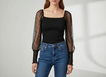 czarne bluzki z przezroczystymi rękawami: Reserved, Bluzka damska, rozmiar M — 1