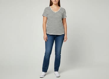 czarne t shirty w serek damskie: Sinsay, T-shirt damski, rozmiar XL — 6