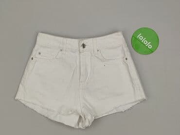 krótkie jeansowe spodenki z wysokim stanem podarte: Denim, Szorty damskie, rozmiar XS — 2