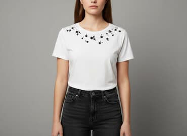 góralska koszula damska z haftem biała: Sinsay, Women`s T-shirt, size S — 1