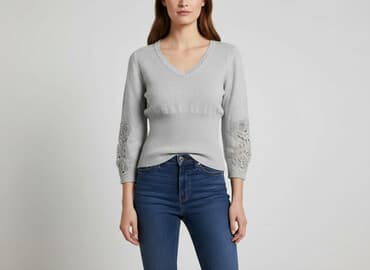 czarna sukienka i szary sweter: H&M, Sweter damski, rozmiar S — 6