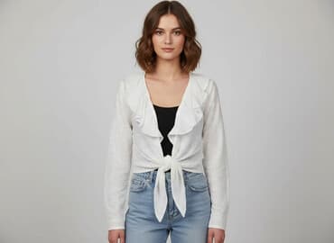 białe bluzki z haftem angielskim: Bluzka damska, rozmiar S — 6